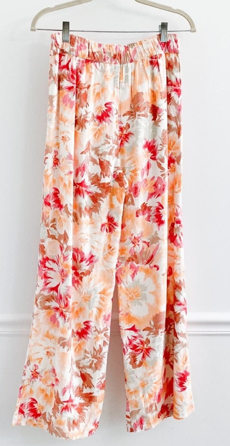 Abercrombie Floral Linen Blend Pull On Beachy Pants Size Small