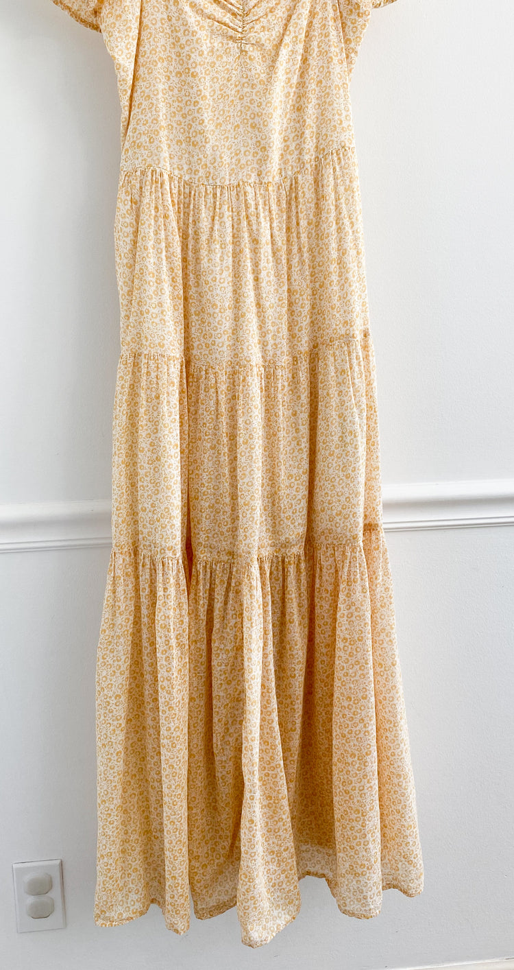 Billabong Sunrise Puff Sleeve Tiered Maxi Dress Size Medium