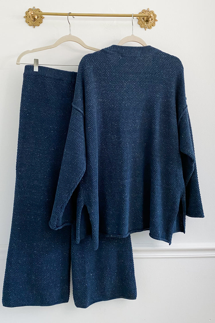 Free People “Hailee” $128 Navy Sweater Set Size Medium