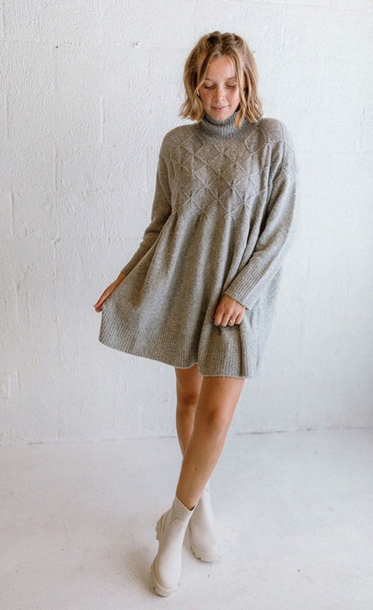 Free People Jaci Sweater Gray Babydoll Turtleneck Dress Size Small