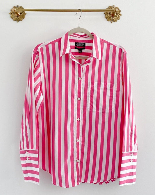 J.Crew Garçon classic shirt in stripe cotton poplin crisp begonia Size 8