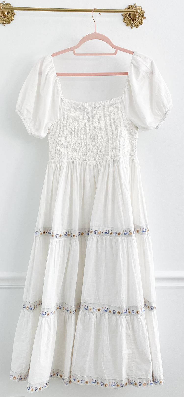 Rachel Zoe White Floral Cotton Tiered Midi Dress Size 8