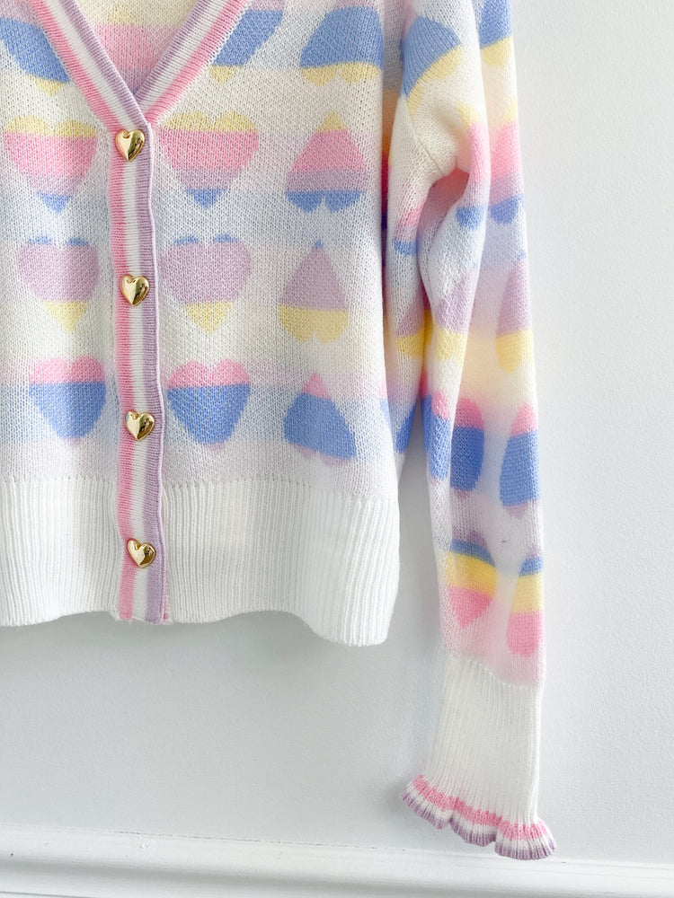 Crown & Ivy Pastel Heart Gold Button Cardigan Size XL