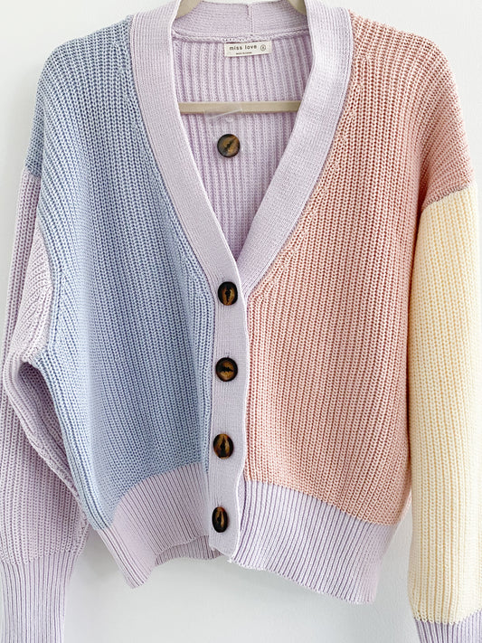 Miss Love Pastel Colorblock Oversized Cardigan Size Small