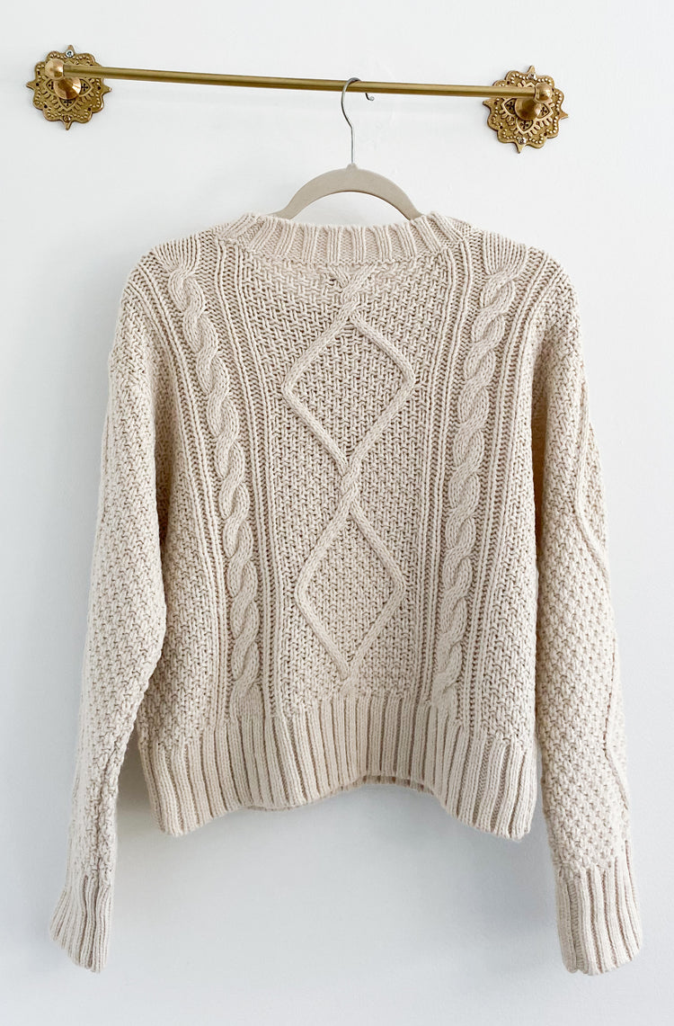 American Eagle Cream Cable Knit Boxy Sweater Size Small