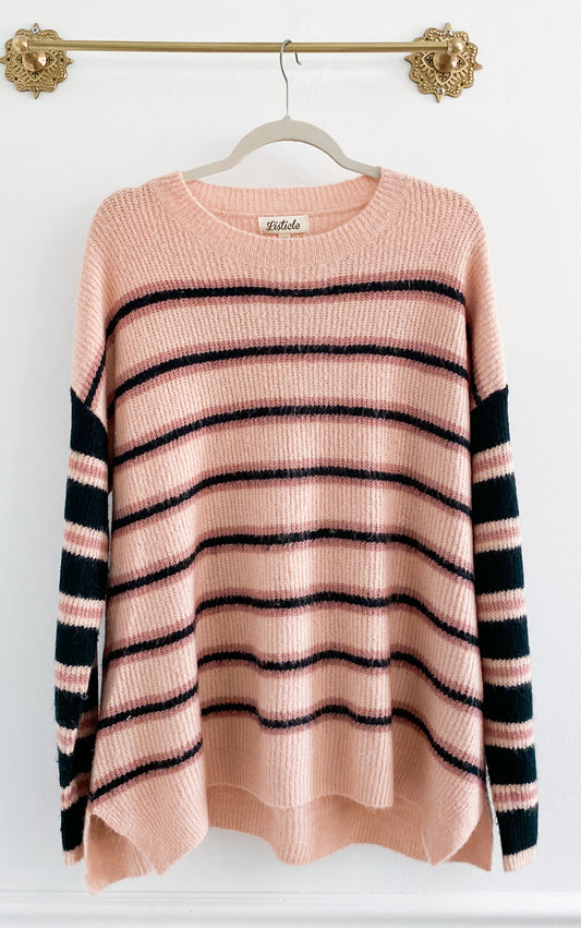 Listicle Boutique Pink Stripe Oversized Sweater Size Large