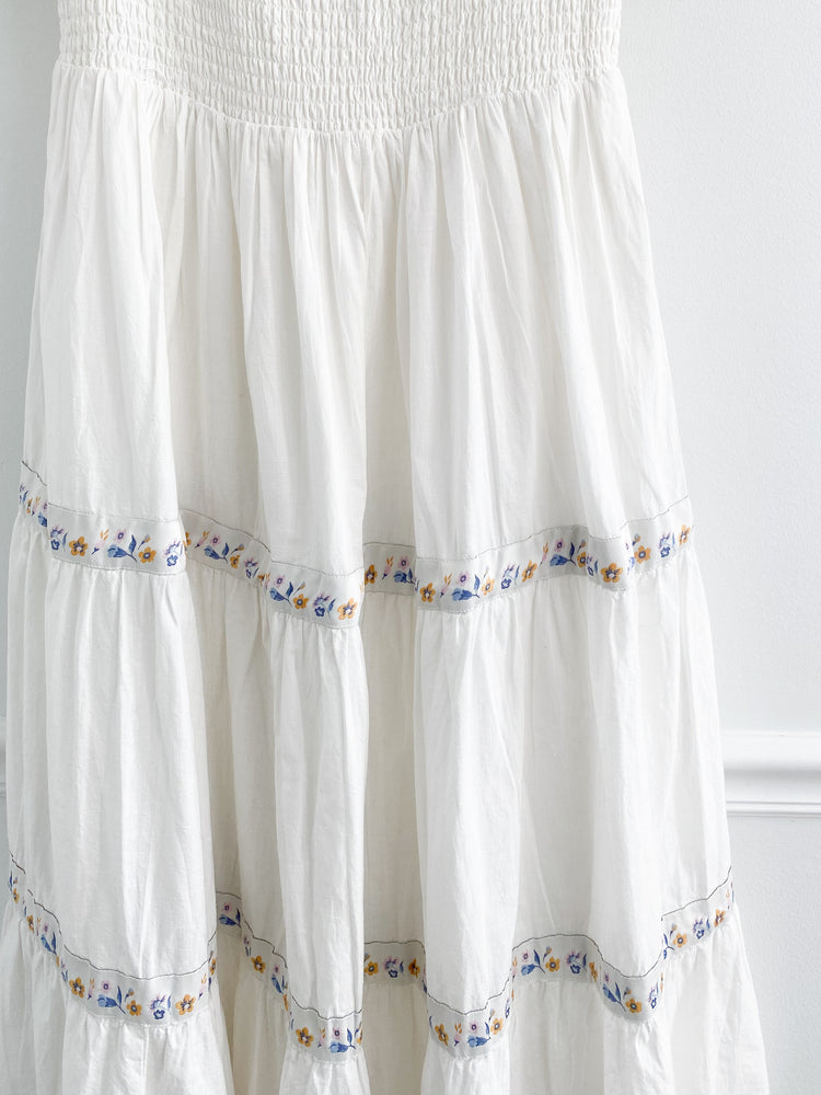 Rachel Zoe White Floral Cotton Tiered Midi Dress Size 8