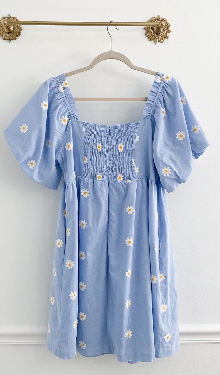 &merci Boutique Blue Daisy Floral Puff Sleeve Dress Size Large