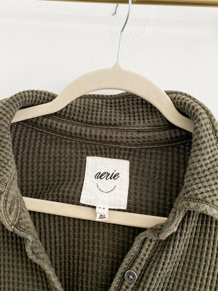 Aerie Lumberjane Waffle Olive Green Shacket Size Medium