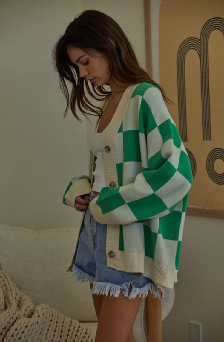 By Together Boutique Green Checkered Cardigan Size Large