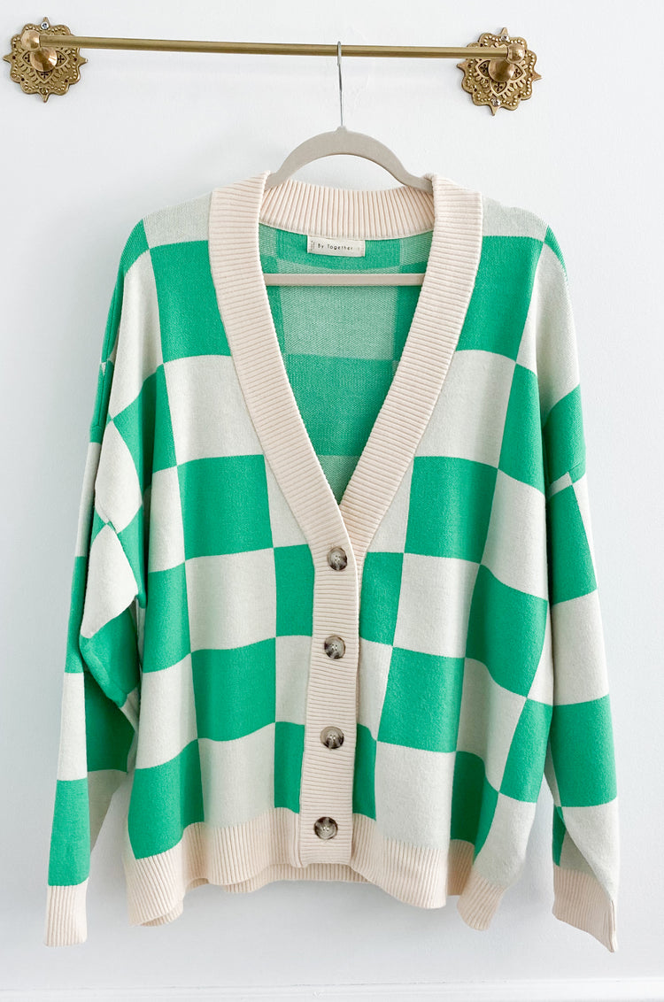 By Together Boutique Green Checkered Cardigan Size Large