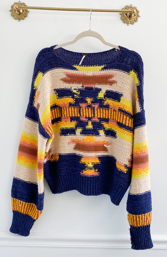 Free People Mountain Burst Tribal Multi Sweater Size Small