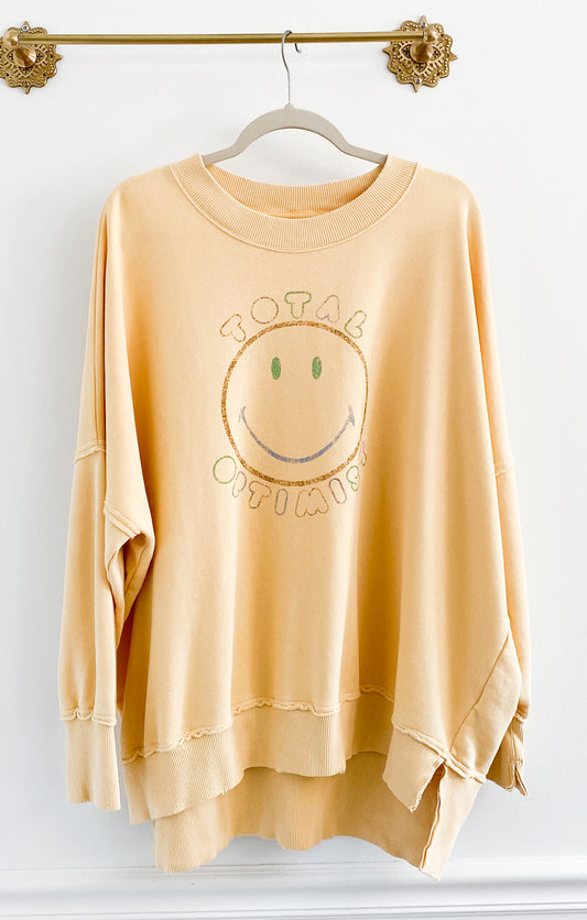 Aerie Total Optimist Yellow Graphic Sweatshirt Size Medium