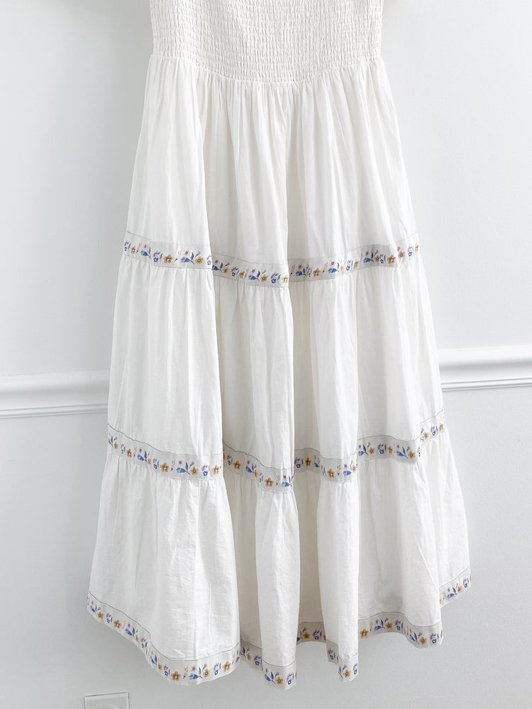 Rachel Zoe White Floral Cotton Tiered Midi Dress Size 8