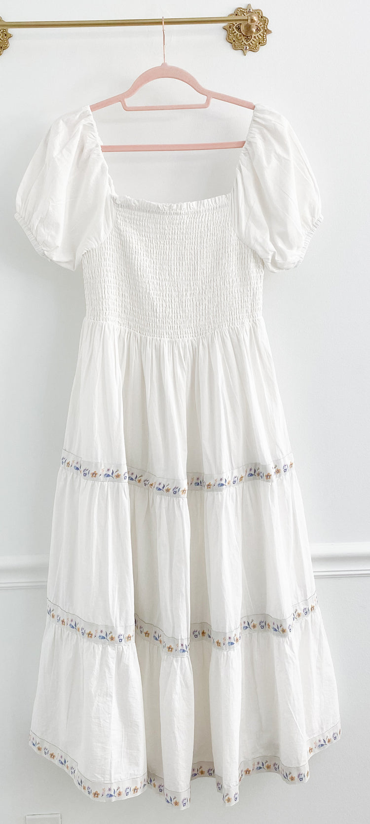 Rachel Zoe White Floral Cotton Tiered Midi Dress Size 8