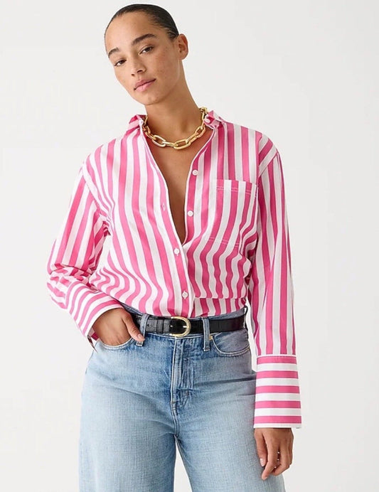 J.Crew Garçon classic shirt in stripe cotton poplin crisp begonia Size 8