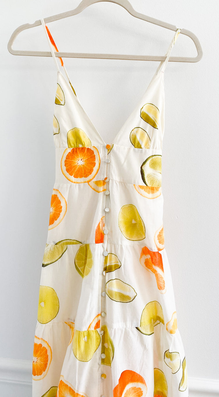 J.Crew x Eddie Parker $168 Parker Tiered Maxi Dress in Oranges and Limes Size XS