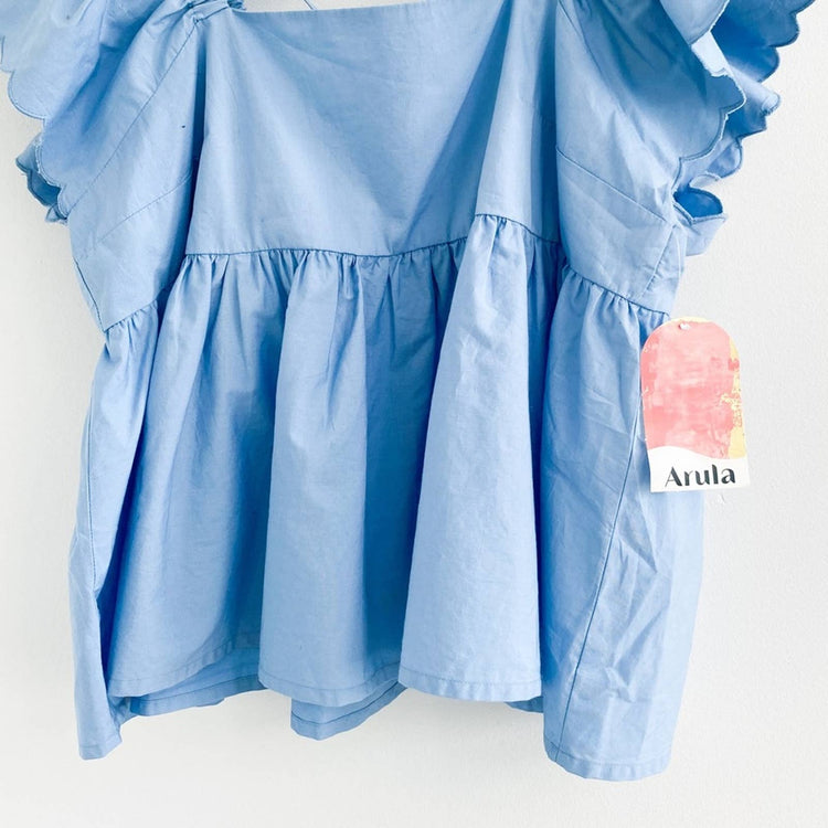 Arula New Blue Scalloped Babydoll Top Size XL