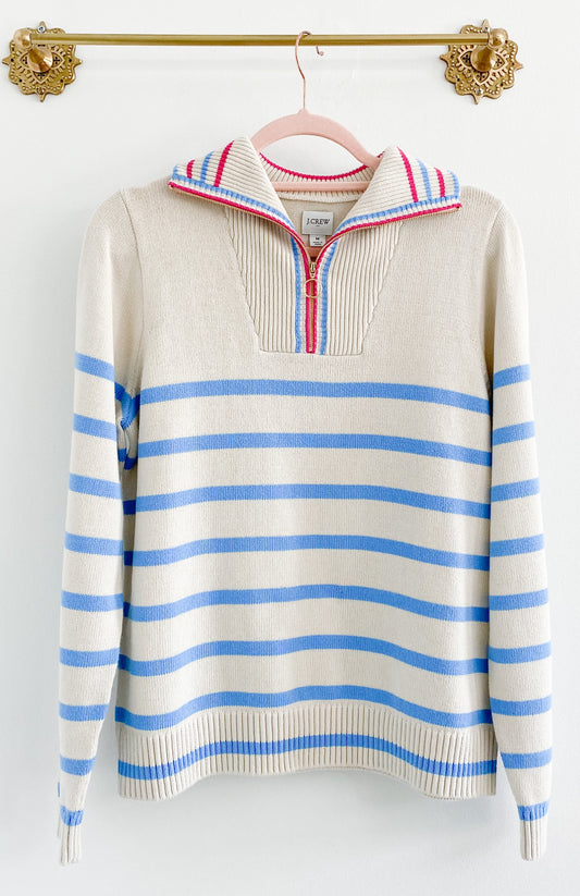 J.Crew Factory Striped Half Zip Sweater Size Medium