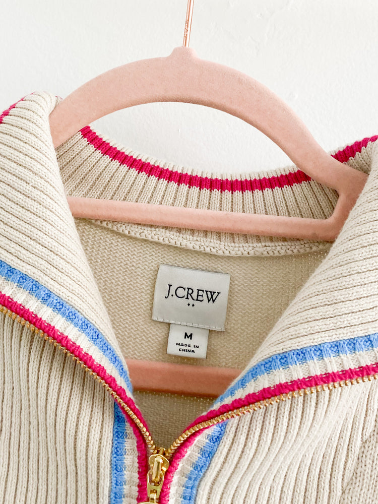 J.Crew Factory Striped Half Zip Sweater Size Medium